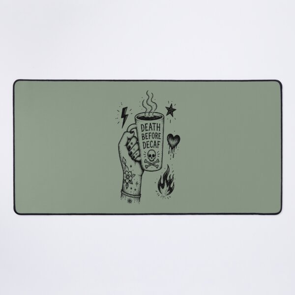 Item preview, Death Before Decaf Skeleton Hand Coffee Tattoo designed and sold by creativerooney.