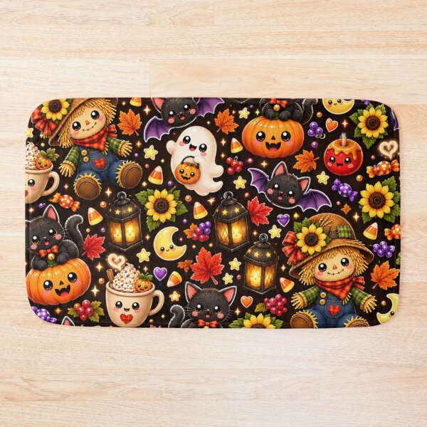 Item preview, Kawaii Halloween Fall Pattern – Cute Scarecrow, Ghost, Black Cat, Pumpkins & Autumn Candy Design designed and sold by ALH Apparel.