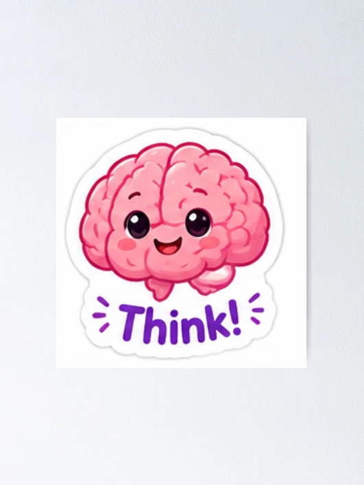Thumbnail 1 of 3, Poster, Cute Brain Think Educational Sticker designed and sold by LearnFunStore.