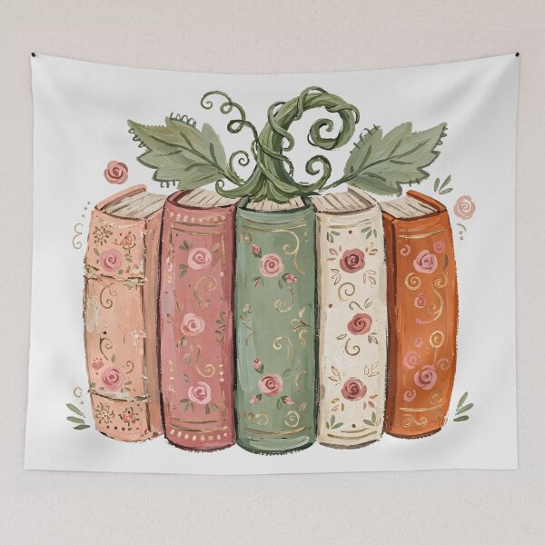Item preview, Vintage Floral Pumpkin Book Stack Bookish Illustration designed and sold by Yellowriversss.