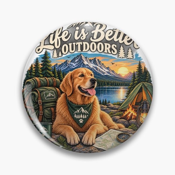 Item preview, Golden Retriever Camping Lake Vintage Outdoor Badge designed and sold by lovepower.