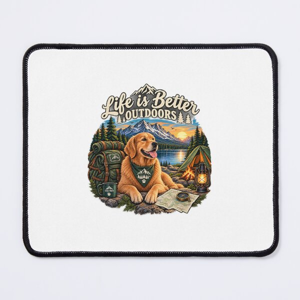 Item preview, Golden Retriever Camping Lake Vintage Outdoor Badge designed and sold by lovepower.