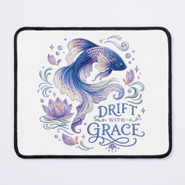 Item preview, Blue Betta Fish Drift With Grace Lotus Watercolor Art Design Print designed and sold by inkoutninja.