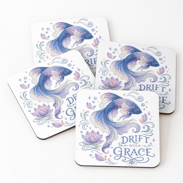 Item preview, Blue Betta Fish Drift With Grace Lotus Watercolor Art Design Print designed and sold by inkoutninja.