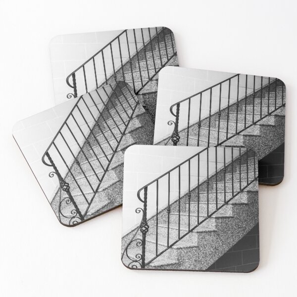 Item preview, Black and White Staircase With Iron Railing Along Granite Steps, Architectural Detail and Shadows designed and sold by Nmallia.