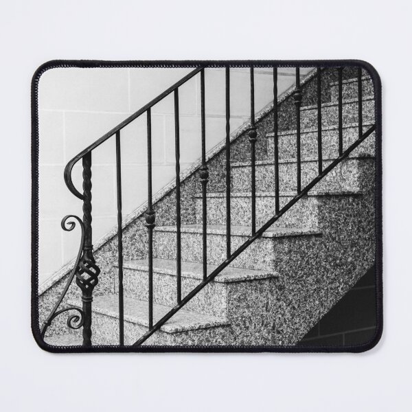 Item preview, Black and White Staircase With Iron Railing Along Granite Steps, Architectural Detail and Shadows designed and sold by Nmallia.