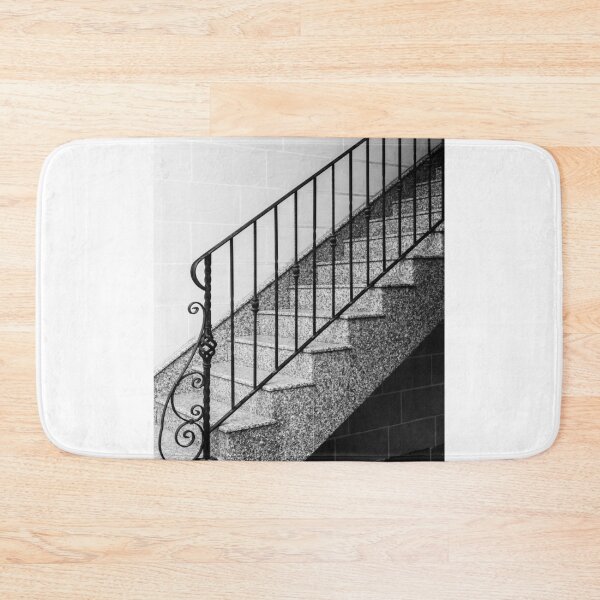 Item preview, Black and White Staircase With Iron Railing Along Granite Steps, Architectural Detail and Shadows designed and sold by Nmallia.
