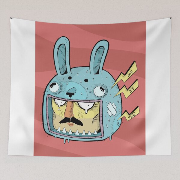 Item preview, Angry Blue Bunny Lightning Cartoon Character Art designed and sold by DRP-art.