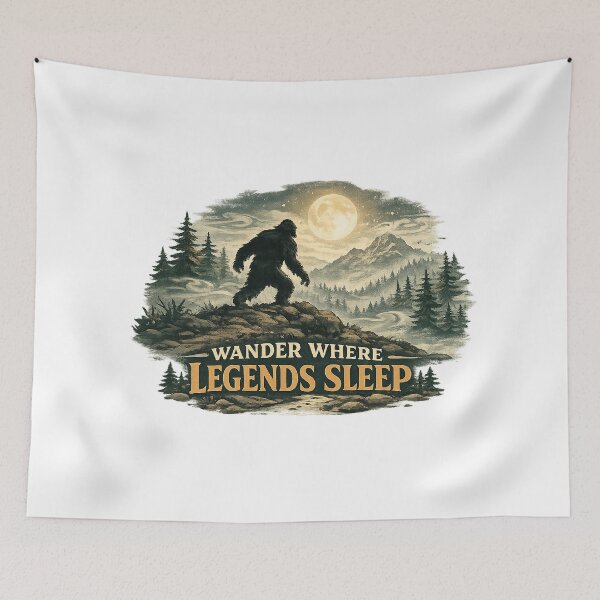Item preview, Bigfoot Moon Mountain Wander Where Legends Sleep Art Design Print designed and sold by inkoutninja.