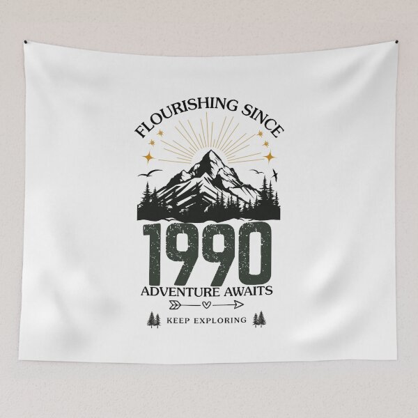Item preview, 1990 Flourishing Since Mountain Adventure Birthday Design designed and sold by FlareCraftStudio.