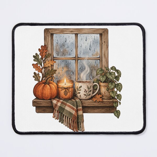 Item preview, Rainy Autumn Windowsill Cozy Cottage Art designed and sold by DreamelleStudio.