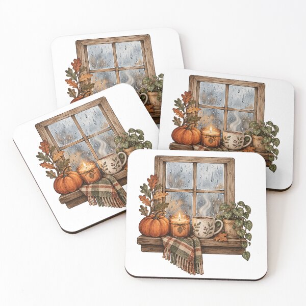 Item preview, Rainy Autumn Windowsill Cozy Cottage Art designed and sold by DreamelleStudio.