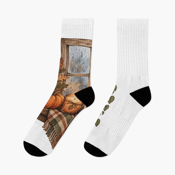 Item preview, Rainy Autumn Windowsill Cozy Cottage Art designed and sold by DreamelleStudio.