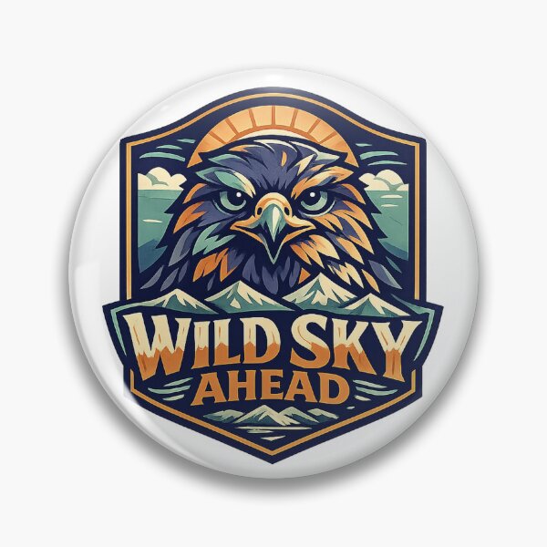 Item preview, Wild Sky Ahead Eagle Mountain Adventure Badge Art Design Print designed and sold by inkoutninja.