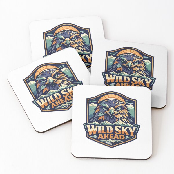 Item preview, Wild Sky Ahead Eagle Mountain Adventure Badge Art Design Print designed and sold by inkoutninja.