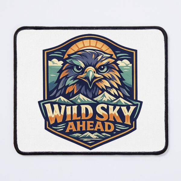 Item preview, Wild Sky Ahead Eagle Mountain Adventure Badge Art Design Print designed and sold by inkoutninja.