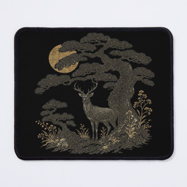 Item preview, Vintage Forest Stag & Ancient Pine Tree Linocut Art designed and sold by Modern Antique Atelier .