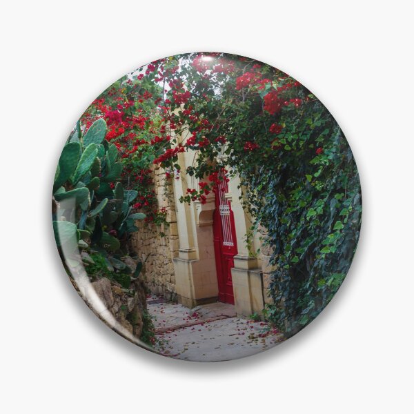 Item preview, Bougainvillea Covered Stone Alley With Red Door And Cactus In Warm Mediterranean Setting designed and sold by Nmallia.