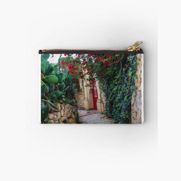 Item preview, Bougainvillea Covered Stone Alley With Red Door And Cactus In Warm Mediterranean Setting designed and sold by Nmallia.