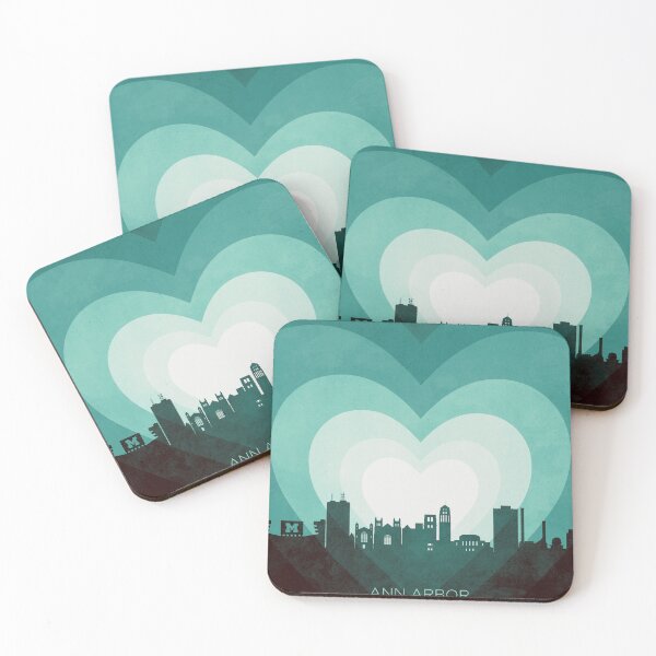 Item preview, Ann Arbor Michigan Skyline Hearts Teal designed and sold by ArtPrints.