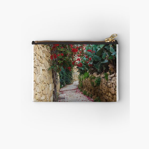 Item preview, Bougainvillea Covered Stone Alley With Red Door And Cactus In Warm Mediterranean Setting designed and sold by Nmallia.