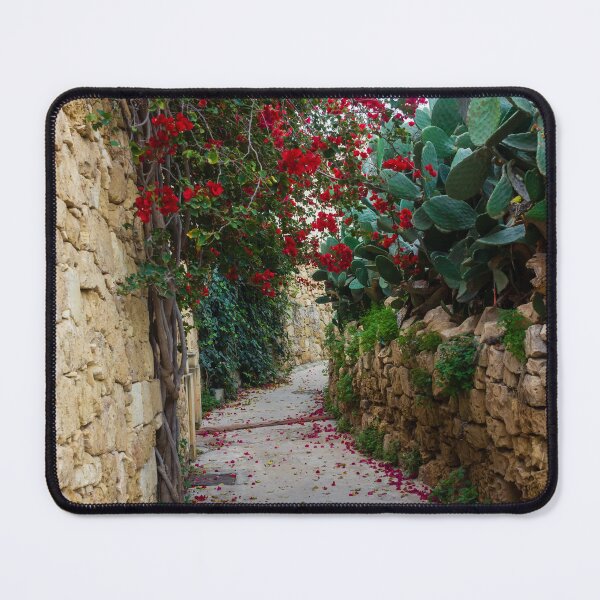 Item preview, Bougainvillea Covered Stone Alley With Red Door And Cactus In Warm Mediterranean Setting designed and sold by Nmallia.