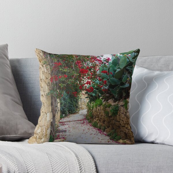 Item preview, Bougainvillea Covered Stone Alley With Red Door And Cactus In Warm Mediterranean Setting designed and sold by Nmallia.