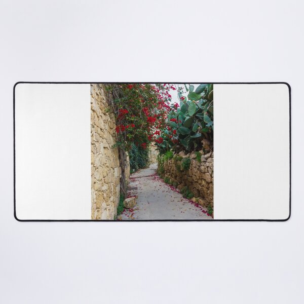 Item preview, Bougainvillea Covered Stone Alley With Red Door And Cactus In Warm Mediterranean Setting designed and sold by Nmallia.