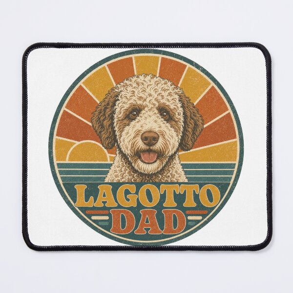 Item preview, Lagotto Romagnolo Retro Sunset Emblem Lagotto Dad designed and sold by BoosterShop.