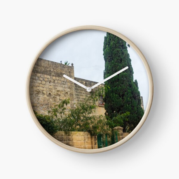 Item preview, Old Stone Wall, Tall Cypress Tree and Green Gate on Quiet Street Scene designed and sold by Nmallia.