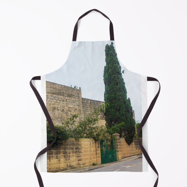 Item preview, Old Stone Wall, Tall Cypress Tree and Green Gate on Quiet Street Scene designed and sold by Nmallia.