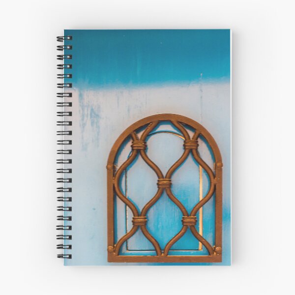 Item preview, Ornate Iron Window Grate On A Bright Blue Wall, Vintage Interior Decor designed and sold by Nmallia.