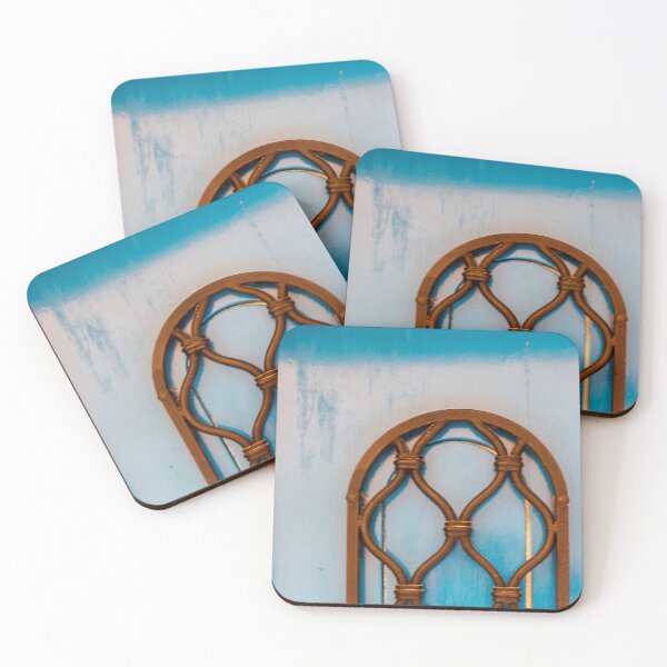 Item preview, Ornate Iron Window Grate On A Bright Blue Wall, Vintage Interior Decor designed and sold by Nmallia.