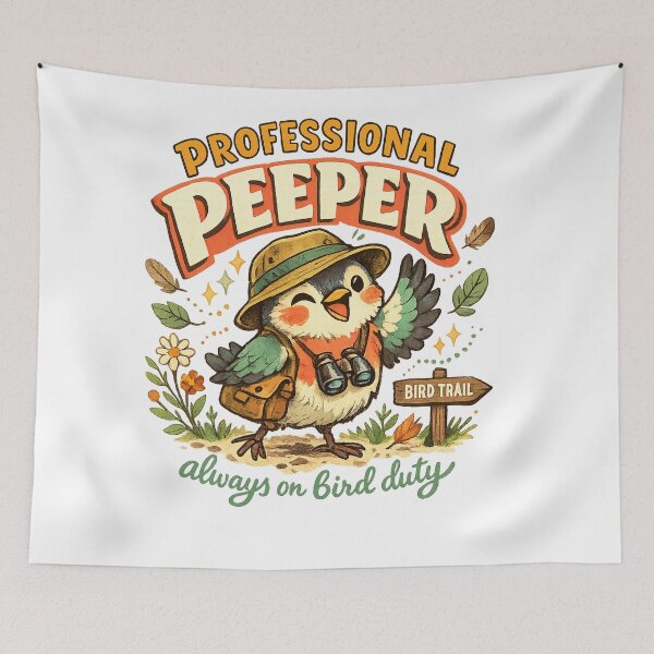 Item preview, Professional Peeper Birdwatcher Cute Bird Trail Nature Art Design Print designed and sold by inkoutninja.