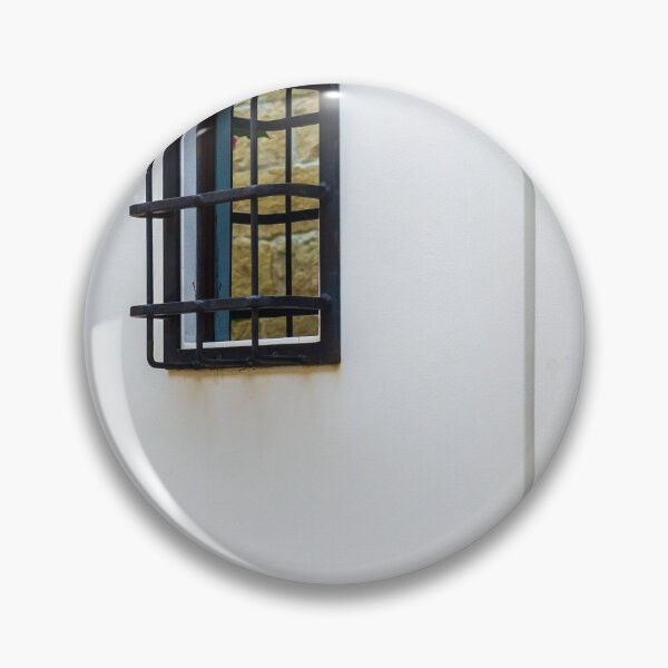 Item preview, White Door With Small Iron Grilled Window Beside Stone Wall; Quiet Exterior Architecture Detail designed and sold by Nmallia.