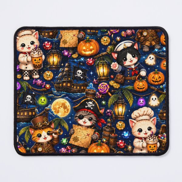 Item preview, Kawaii Halloween Pirate Cat Pattern – Cute Treasure, Pumpkins, Ghosts & Spooky Ocean Adventure Design designed and sold by ALH Apparel.