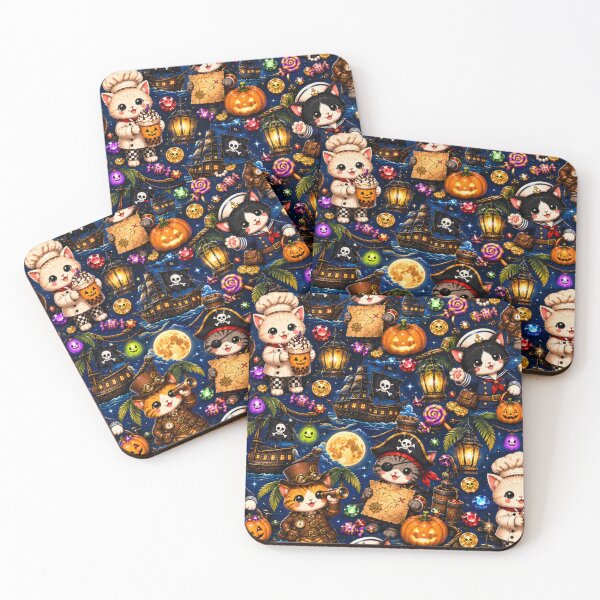 Item preview, Kawaii Halloween Pirate Cat Pattern – Cute Treasure, Pumpkins, Ghosts & Spooky Ocean Adventure Design designed and sold by ALH Apparel.