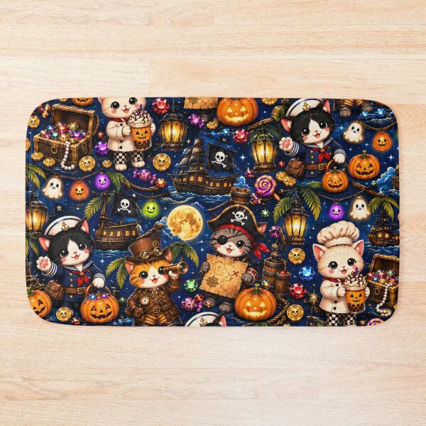 Item preview, Kawaii Halloween Pirate Cat Pattern – Cute Treasure, Pumpkins, Ghosts & Spooky Ocean Adventure Design designed and sold by ALH Apparel.