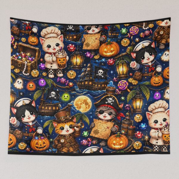 Item preview, Kawaii Halloween Pirate Cat Pattern – Cute Treasure, Pumpkins, Ghosts & Spooky Ocean Adventure Design designed and sold by ALH Apparel.