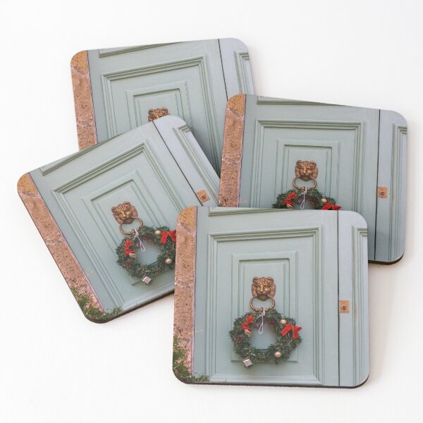 Item preview, Pastel Green Door With Brass Lion Knocker And Festive Christmas Wreath Decor designed and sold by Nmallia.