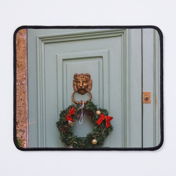 Item preview, Pastel Green Door With Brass Lion Knocker And Festive Christmas Wreath Decor designed and sold by Nmallia.