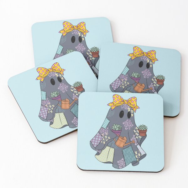 Item preview, Cozy Fall Ghost with Yellow Polka Dot Bow and Watering Can designed and sold by Ink & Kind Studio.