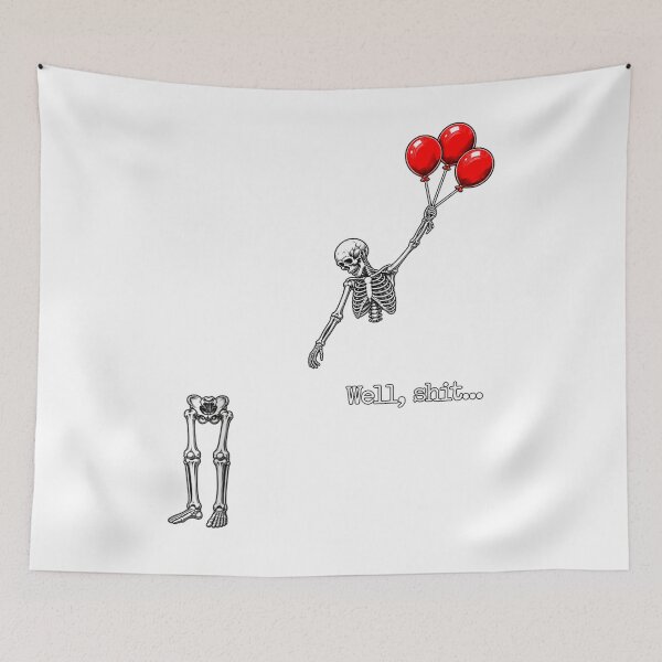 Item preview, Well Shit Funny Skeleton Flying with Red Balloons designed and sold by JanetWilli.