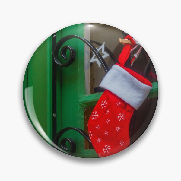 Item preview, Festive Christmas Stocking Hung on Green Door With Star Decorations and Elf Clip designed and sold by Nmallia.