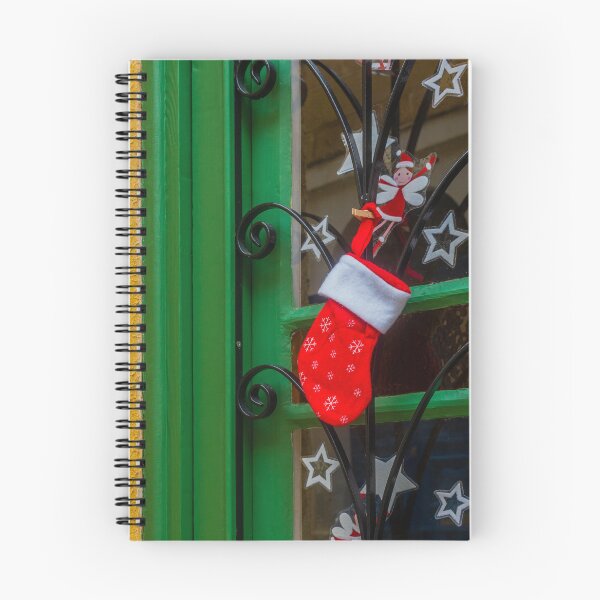 Item preview, Festive Christmas Stocking Hung on Green Door With Star Decorations and Elf Clip designed and sold by Nmallia.