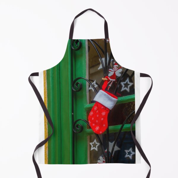 Item preview, Festive Christmas Stocking Hung on Green Door With Star Decorations and Elf Clip designed and sold by Nmallia.