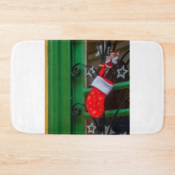 Item preview, Festive Christmas Stocking Hung on Green Door With Star Decorations and Elf Clip designed and sold by Nmallia.