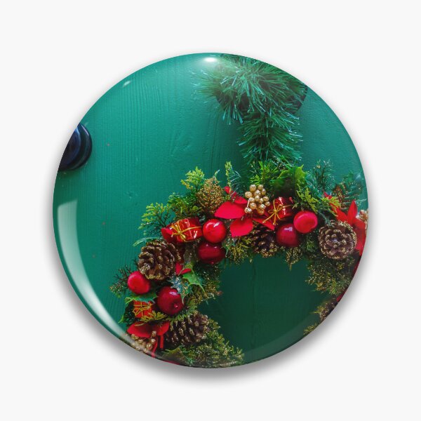 Item preview, Festive Christmas Wreath Hanging on Bright Green Door with Pinecones and Red Ornaments designed and sold by Nmallia.