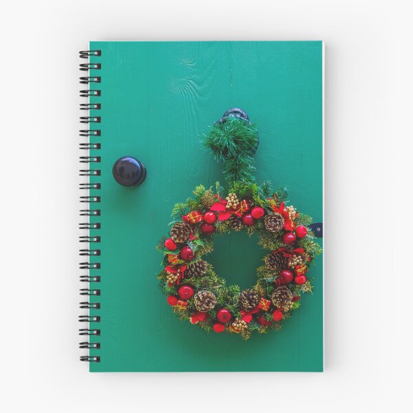 Item preview, Festive Christmas Wreath Hanging on Bright Green Door with Pinecones and Red Ornaments designed and sold by Nmallia.