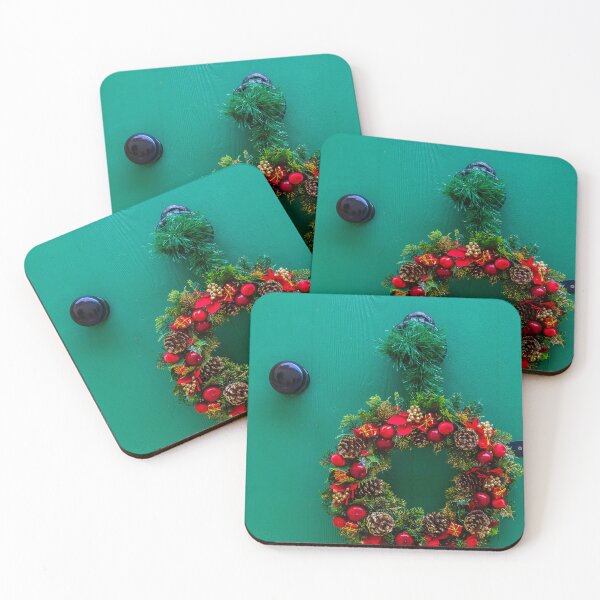 Item preview, Festive Christmas Wreath Hanging on Bright Green Door with Pinecones and Red Ornaments designed and sold by Nmallia.